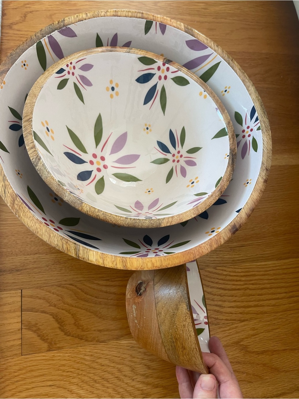 Temptations Floral Serving Bowls - White with Pink, Green & Blue